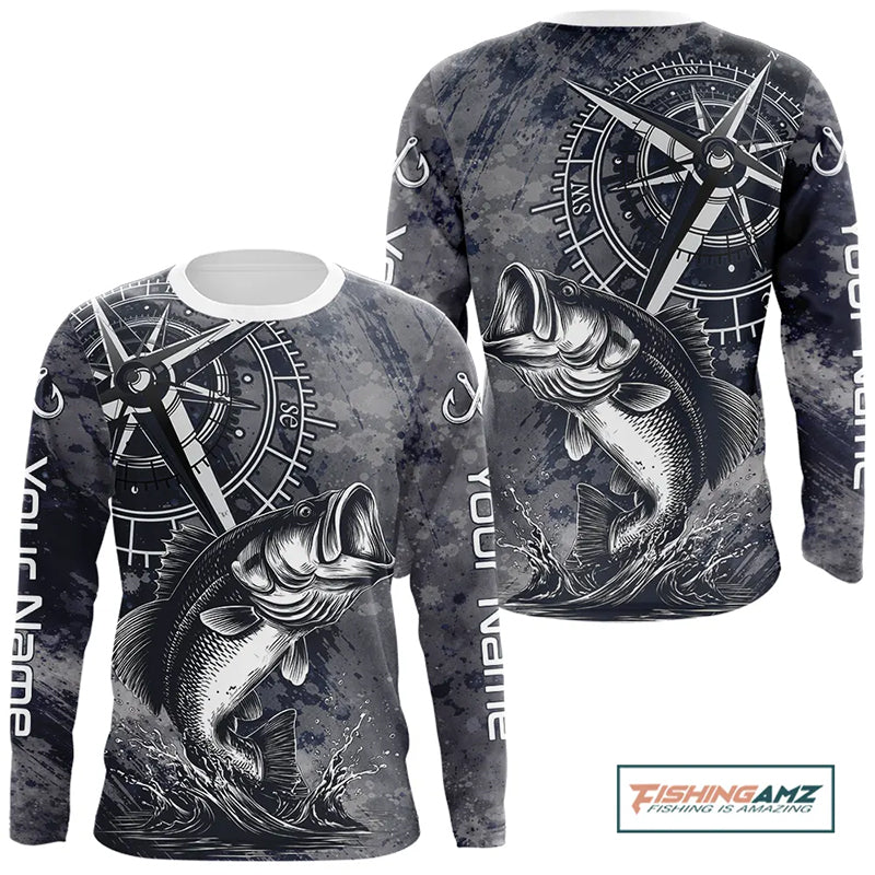 Personalized Bass Performance Fishing Shirts , Bass Compass Tournament Shirts NHT389