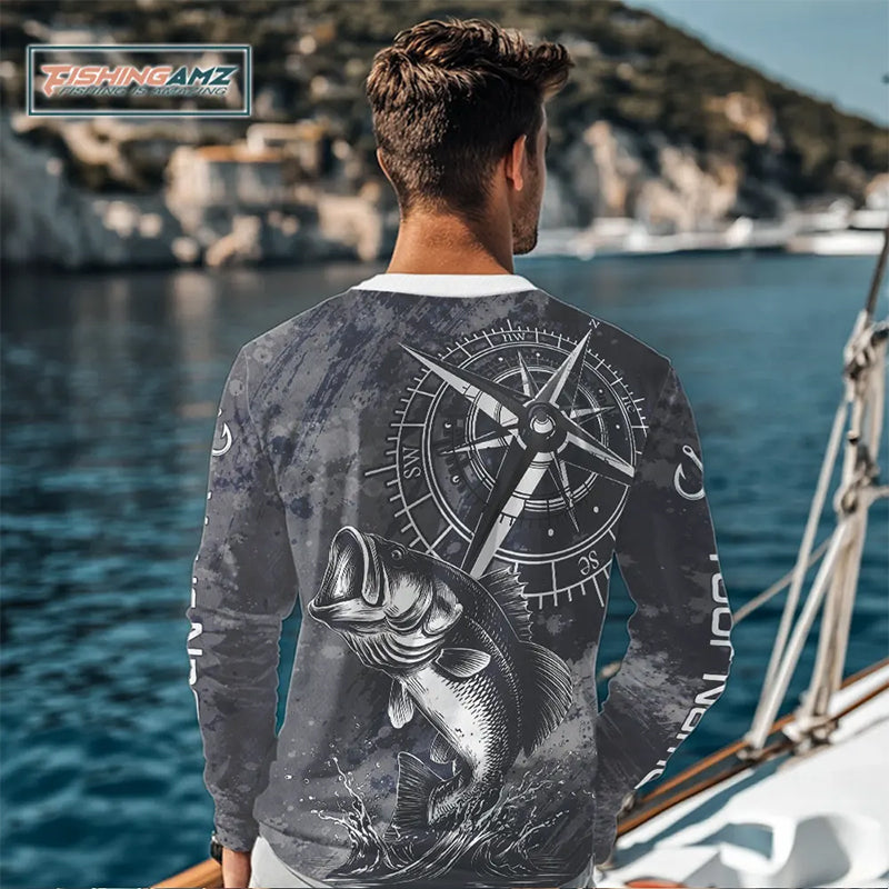 Personalized Bass Performance Fishing Shirts , Bass Compass Tournament Shirts NHT389
