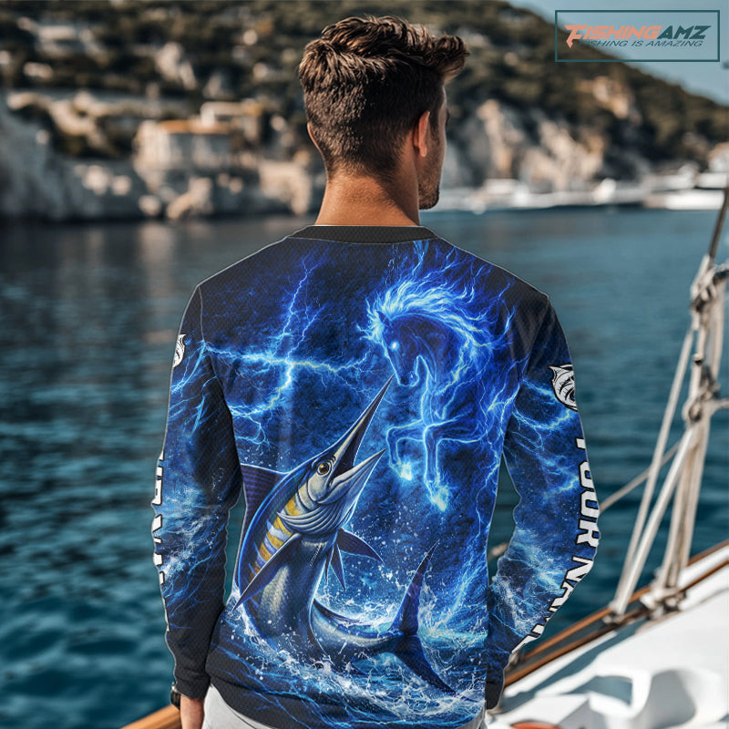 Marlin & Blue Thunder Horse Fishing Shirt Long Sleeve, Marlin Fishing Shirt For Men NHT450