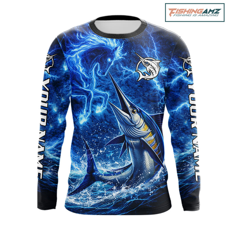 Marlin & Blue Thunder Horse Fishing Shirt Long Sleeve, Marlin Fishing Shirt For Men NHT450