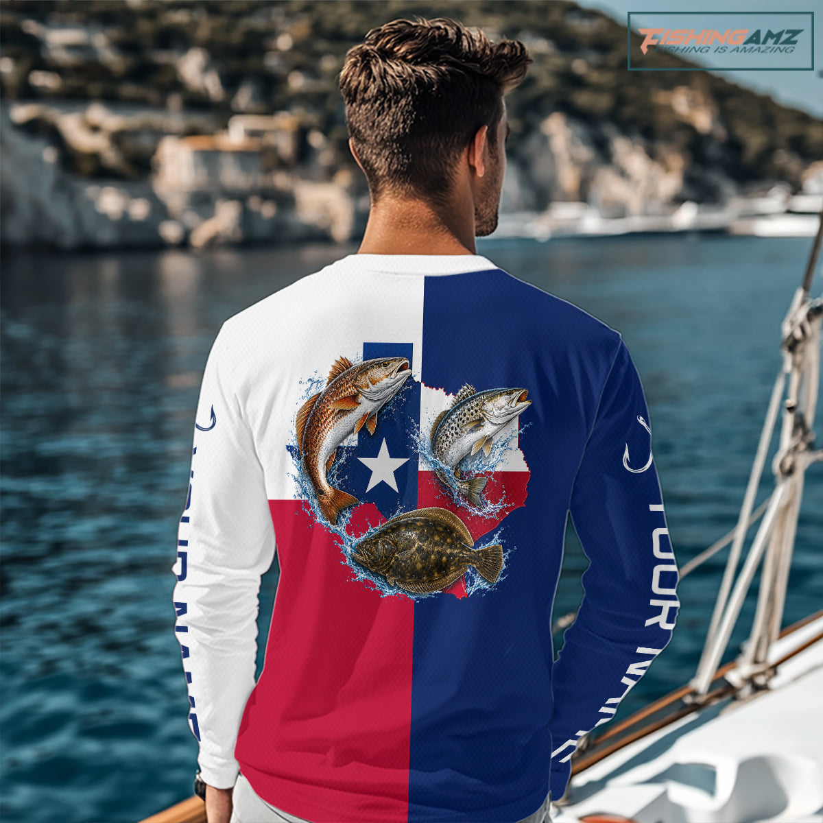 Texas Slam Long Sleeve Jersey With Redfish, Trout & Flounder Texas Saltwater Fishing Shirt For Men NHT1192