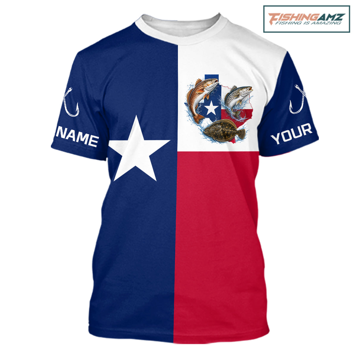 Texas Slam Short Sleeve Fishing T-Shirts Jersey With Redfish, Trout & Flounder Texas Saltwater Fishing Shirt For Men