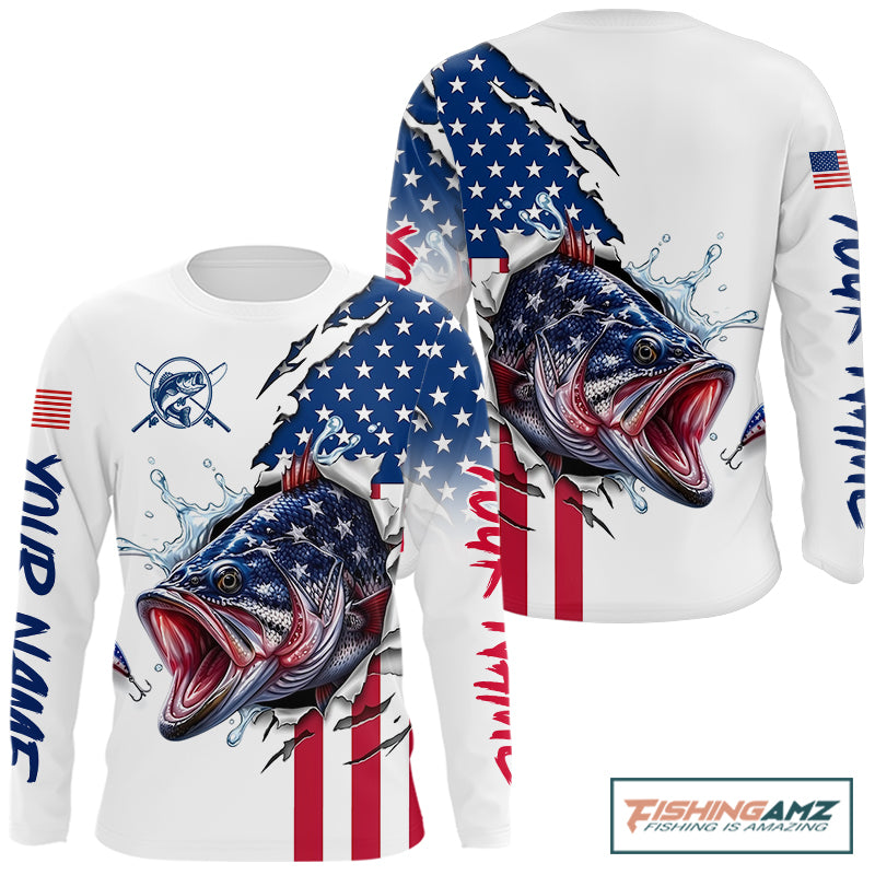Bass Fishing Shirts Long Sleeve With American Flag – USA Patriotic Angler Performance Shirt