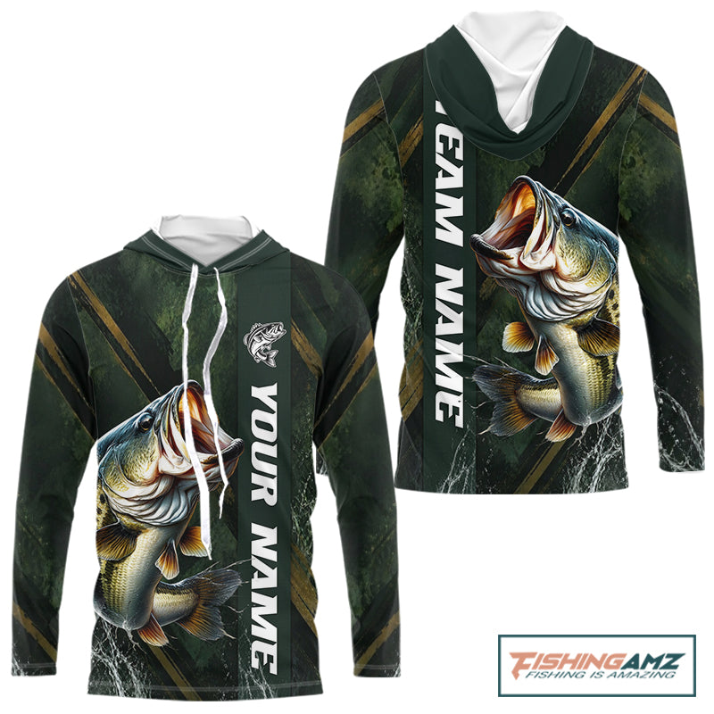 Personalized Hooded Bass Fishing Jersey – Green Angler Shirt Custom Name, Fishing Gift For Men NHT874