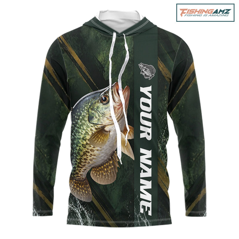 Personalized Hooded Crappie Fishing Jersey – Green Angler Shirt Custom Name, Fishing Gift For Men NHT875