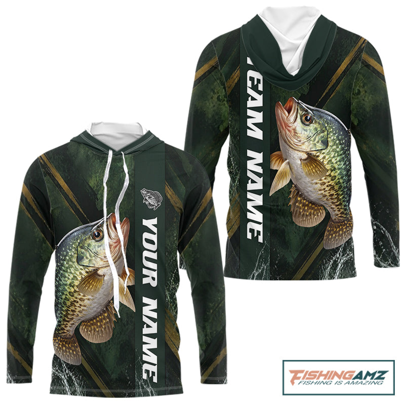 Personalized Hooded Crappie Fishing Jersey – Green Angler Shirt Custom Name, Fishing Gift For Men NHT875