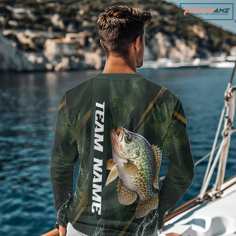 Personalized Crappie Fishing Jersey – Green Angler Shirt Custom Name, Fishing Gift For Men NHT875