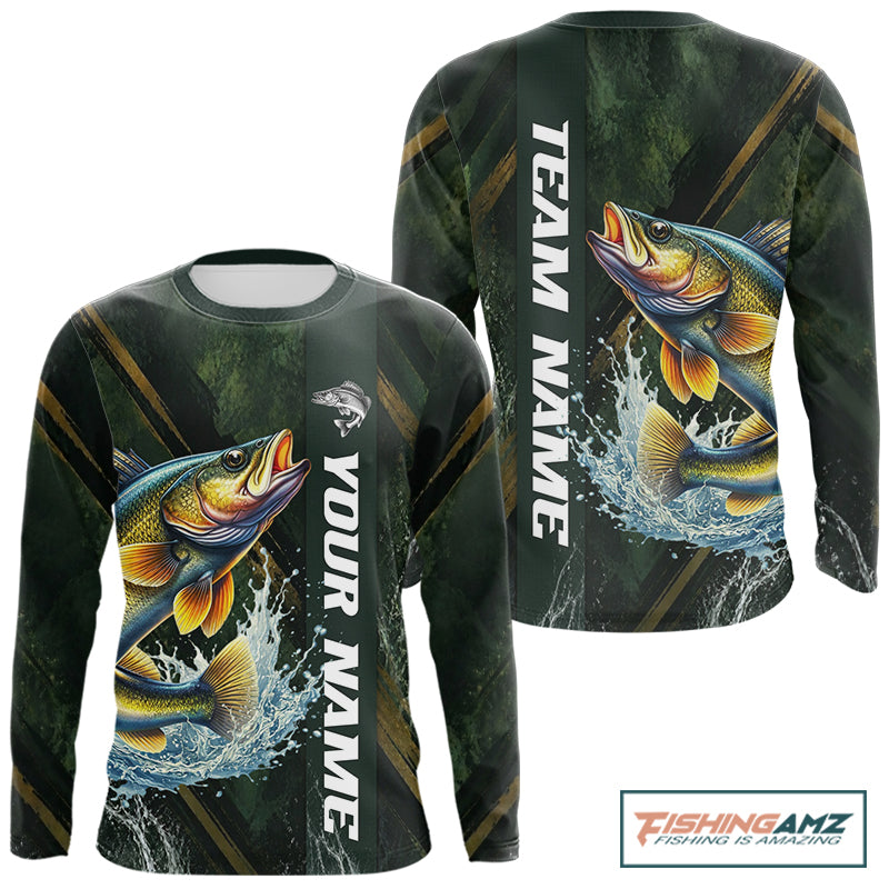 Personalized Walleye Fishing Jersey – Green Angler Shirt Custom Name, Fishing Gift For Men NHT876