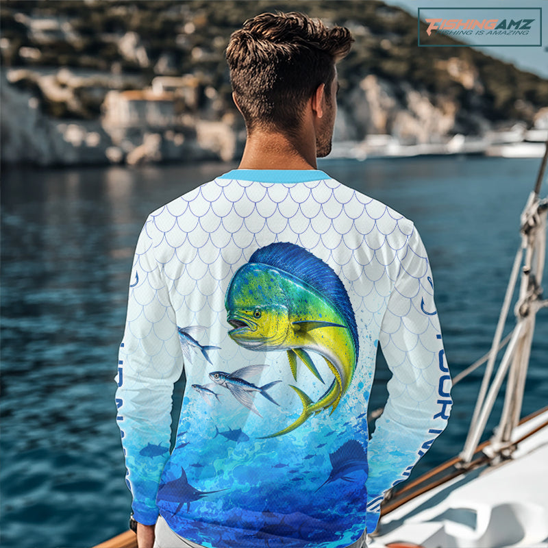 Custom Mahi Mahi Fishing Shirt Long Sleeve, Personalized Dorado Fishing Jersey For Men NHT1499