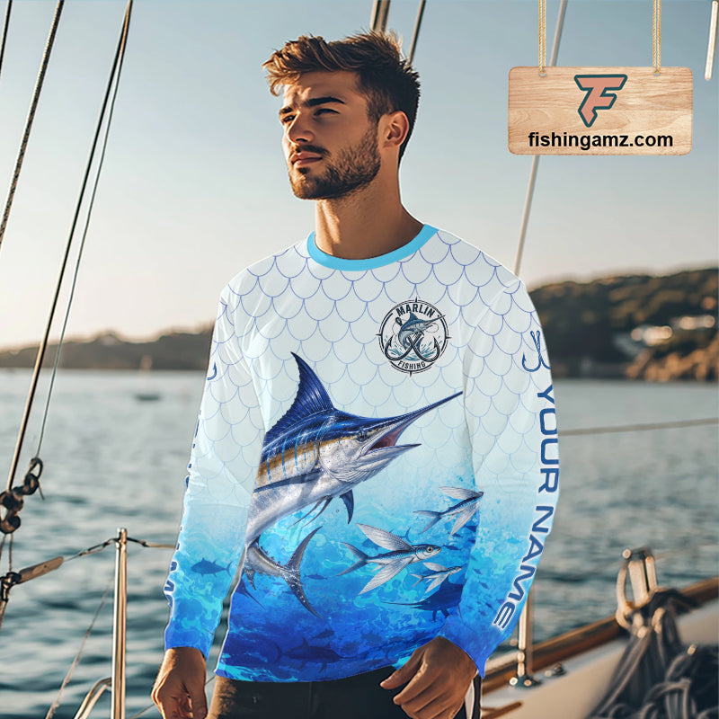 Custom Marlin Fishing Shirt Long Sleeve, Personalized Marlin Fishing Jersey For Men NHT1500