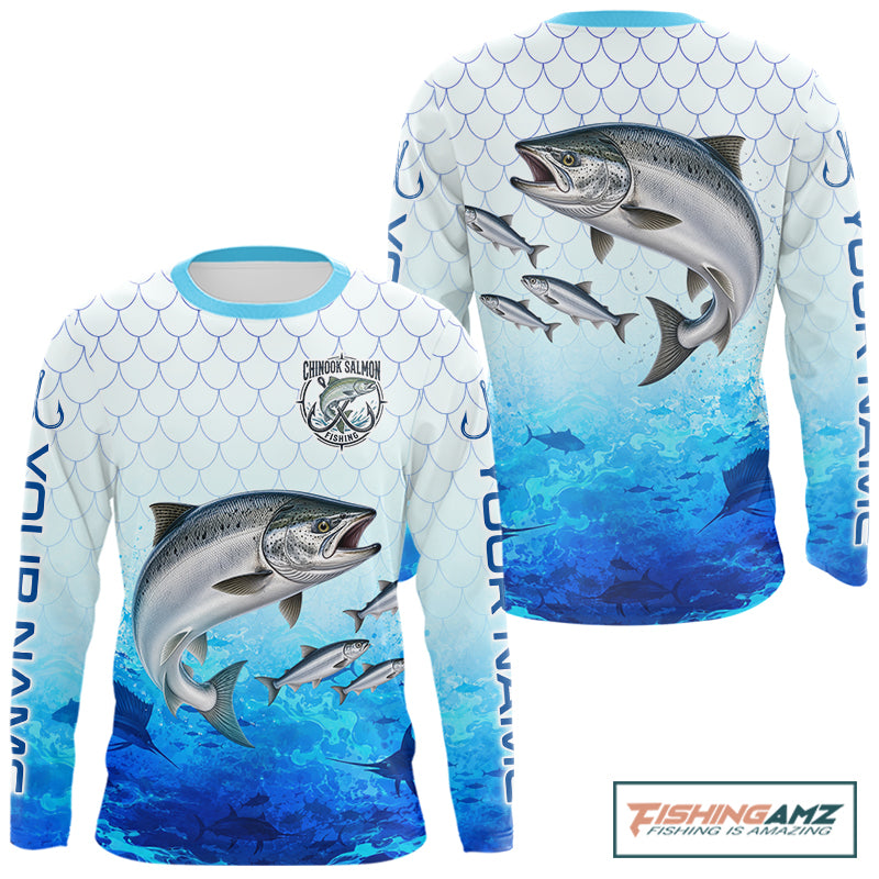 Custom Chinook Salmon Fishing Shirt Long Sleeve, Personalized Salmon Fishing Jersey For Men NHT1501