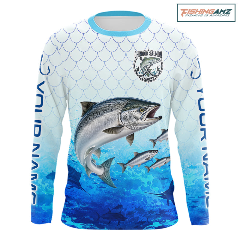 Custom Chinook Salmon Fishing Shirt Long Sleeve, Personalized Salmon Fishing Jersey For Men NHT1501
