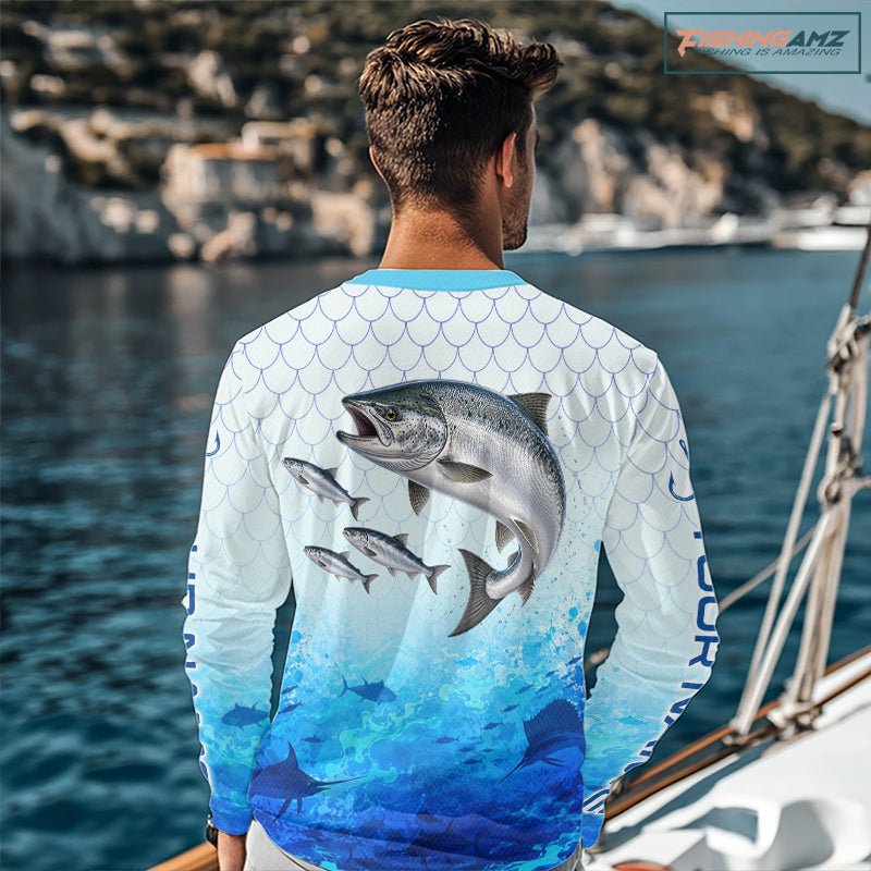 Custom Chinook Salmon Fishing Shirt Long Sleeve, Personalized Salmon Fishing Jersey For Men NHT1501