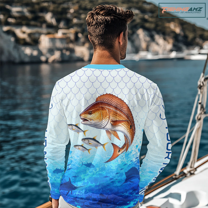 Custom Redfish Fishing Shirt Long Sleeve, Personalized Red Drum Fishing Jersey For Men NHT1502