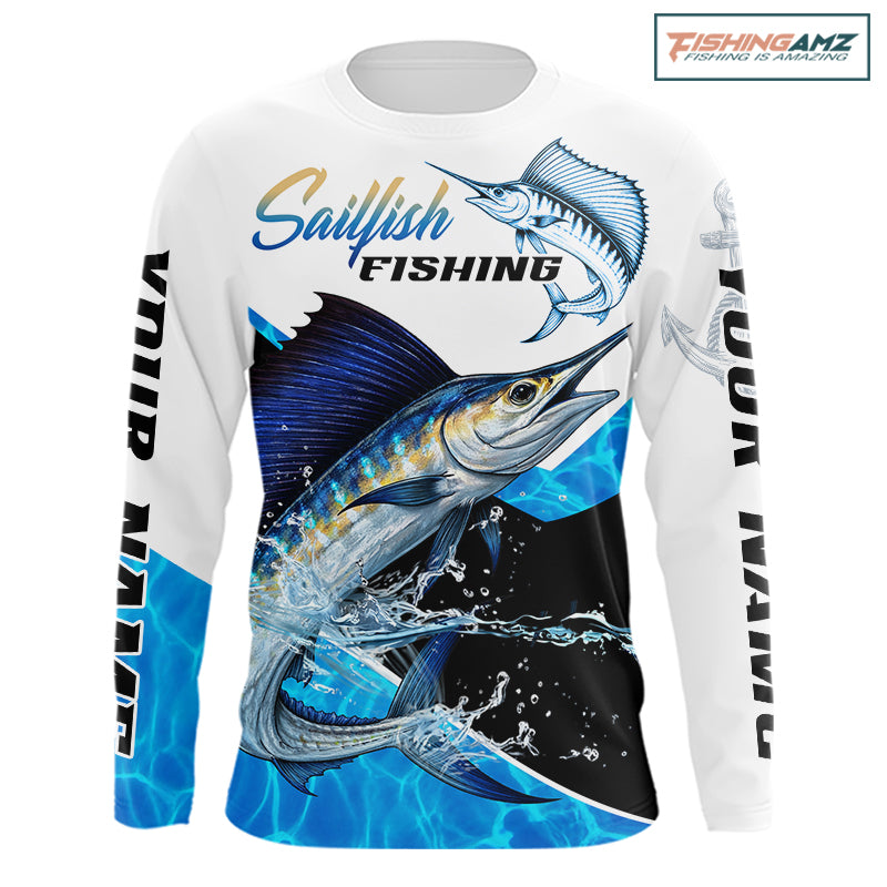 Custom Sailfish Saltwater Fishing Shirts Long Sleeve Designed For Deep Sea Anglers NHT1356
