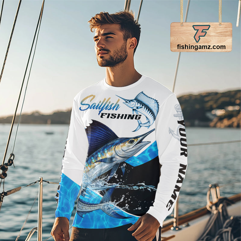 Custom Sailfish Saltwater Fishing Shirts Long Sleeve Designed For Deep Sea Anglers NHT1356