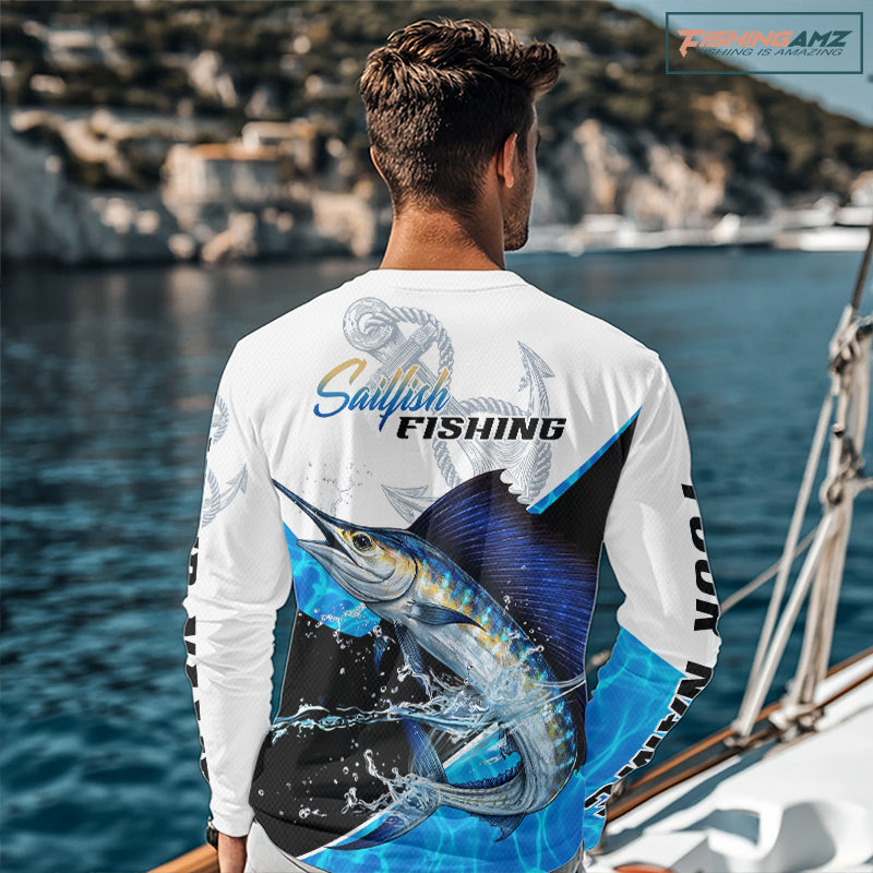 Custom Sailfish Saltwater Fishing Shirts Long Sleeve Designed For Deep Sea Anglers NHT1356