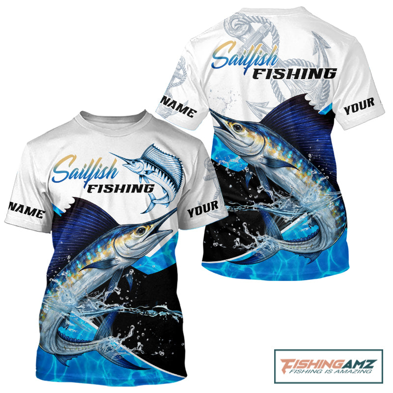 Custom Sailfish Saltwater Fishing T-Shirt Designed For Deep Sea Anglers NHT1356