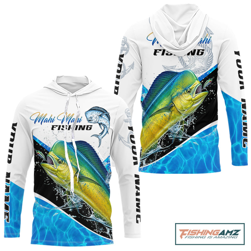 Custom Mahi Mahi Saltwater Fishing Shirts Long Sleeve Hooded Designed For Deep Sea Anglers NHT1357