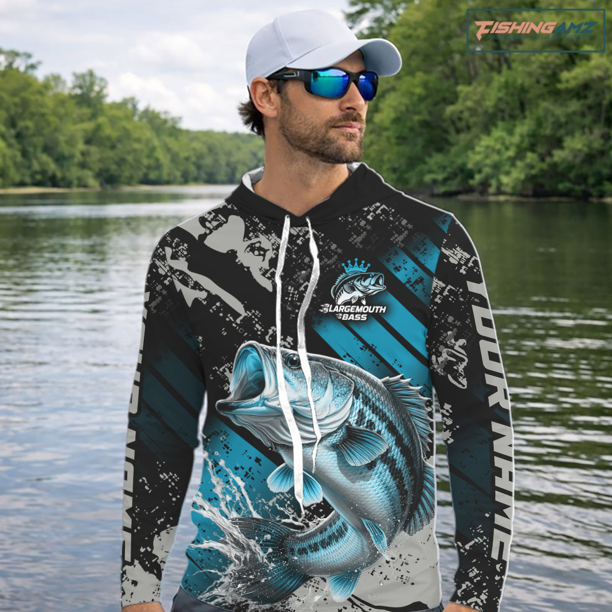 Bass Fishing Shirts Long Sleeve Hooded Customized Name, Largemouth Bass Fishing Jerseys For Men NHT531
