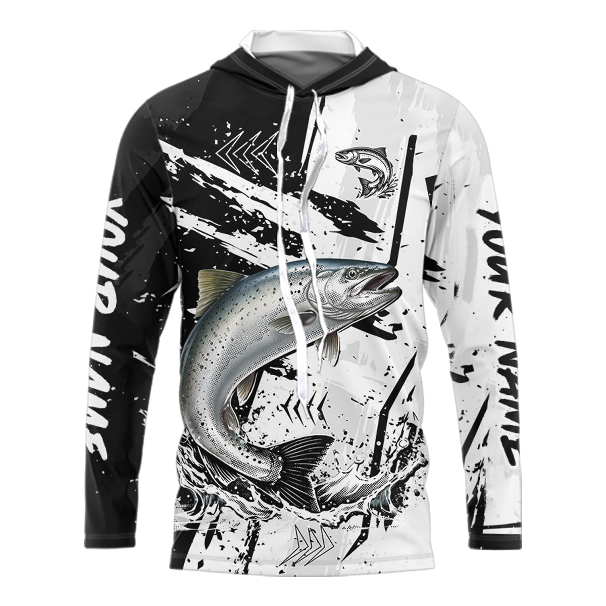 Chinook Salmon (King Salmon) Fishing Black White Camo, Performance Fishing Shirts NHT462