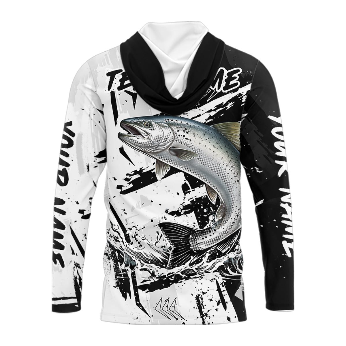Chinook Salmon (King Salmon) Fishing Black White Camo, Performance Fishing Shirts NHT462