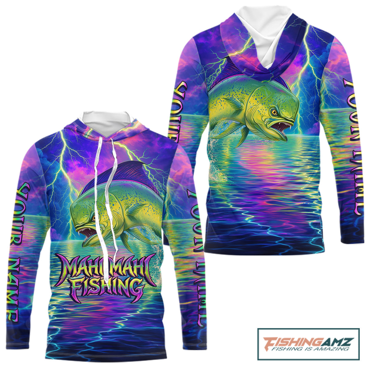 Angry Mahi Mahi Custom Fishing Shirts Long Sleeve, Design Neon Mahi Mahi Fishing Jersey NHT533