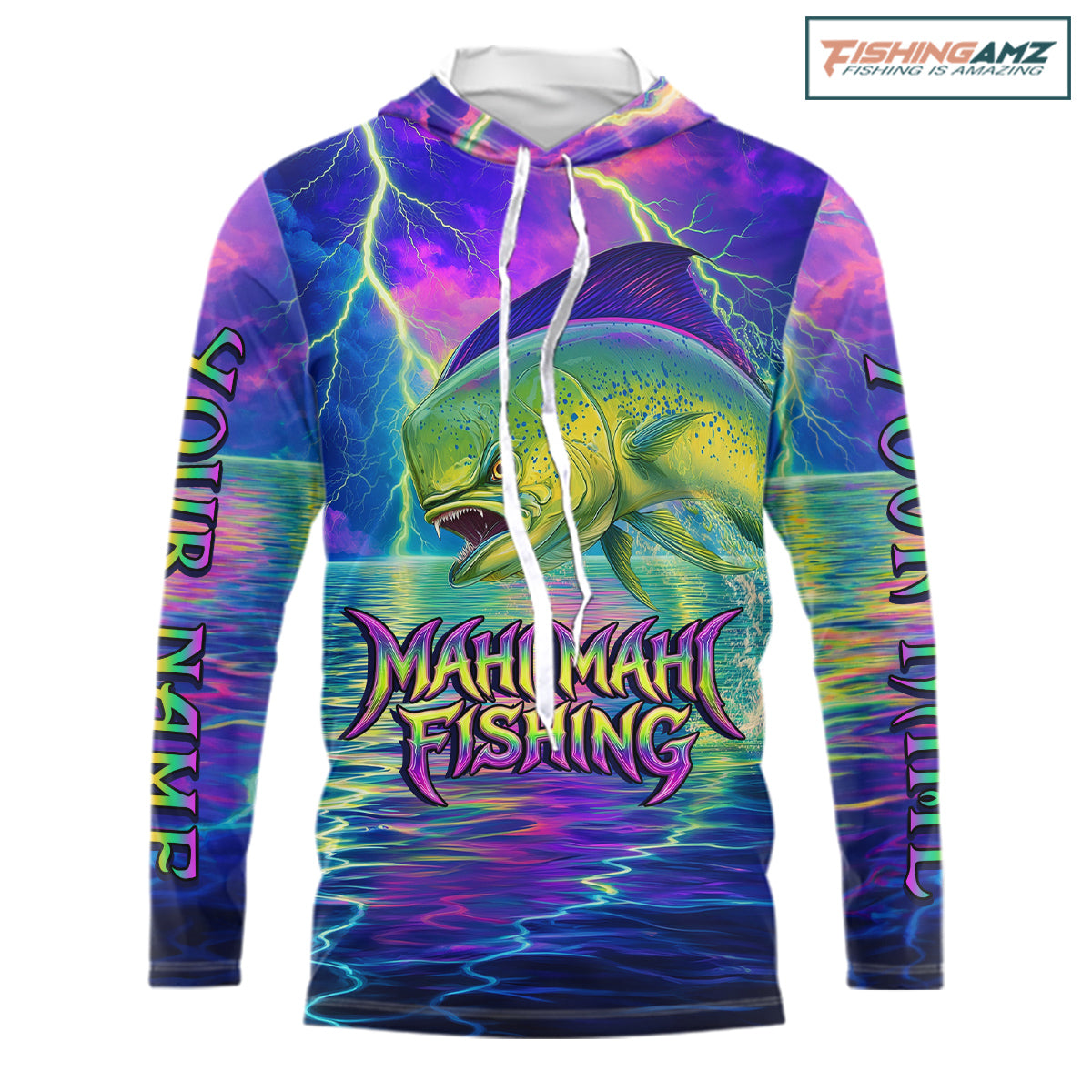 Angry Mahi Mahi Custom Fishing Shirts Long Sleeve, Design Neon Mahi Mahi Fishing Jersey NHT533