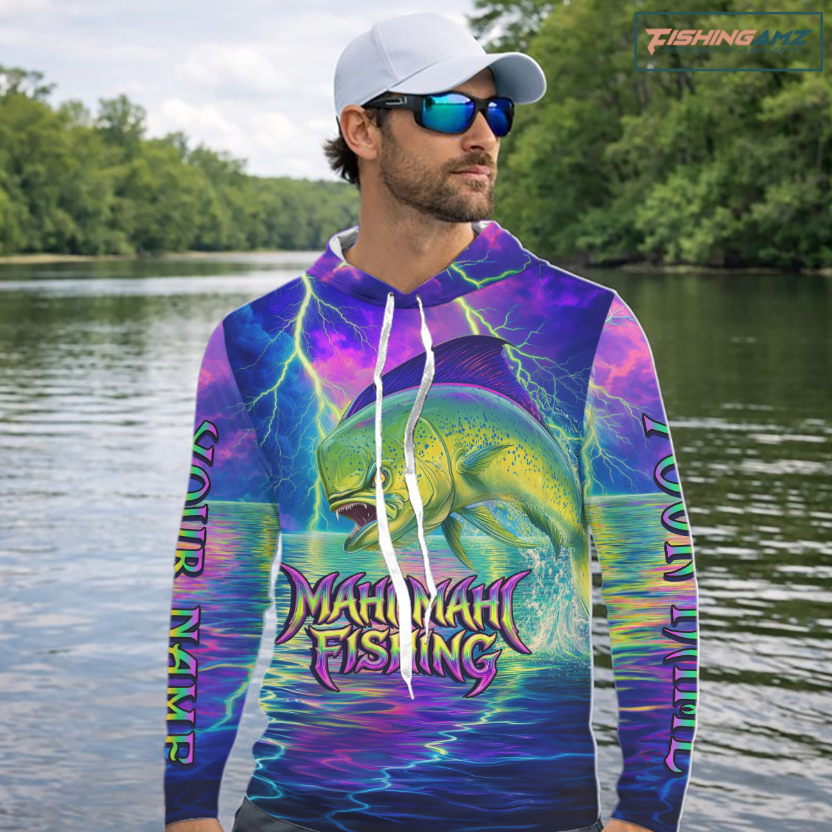 Angry Mahi Mahi Custom Fishing Shirts Long Sleeve, Design Neon Mahi Mahi Fishing Jersey NHT533