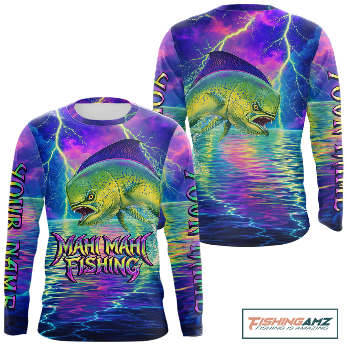 Angry Mahi Mahi Custom Fishing Shirts Long Sleeve, Design Neon Mahi Mahi Fishing Jersey NHT533