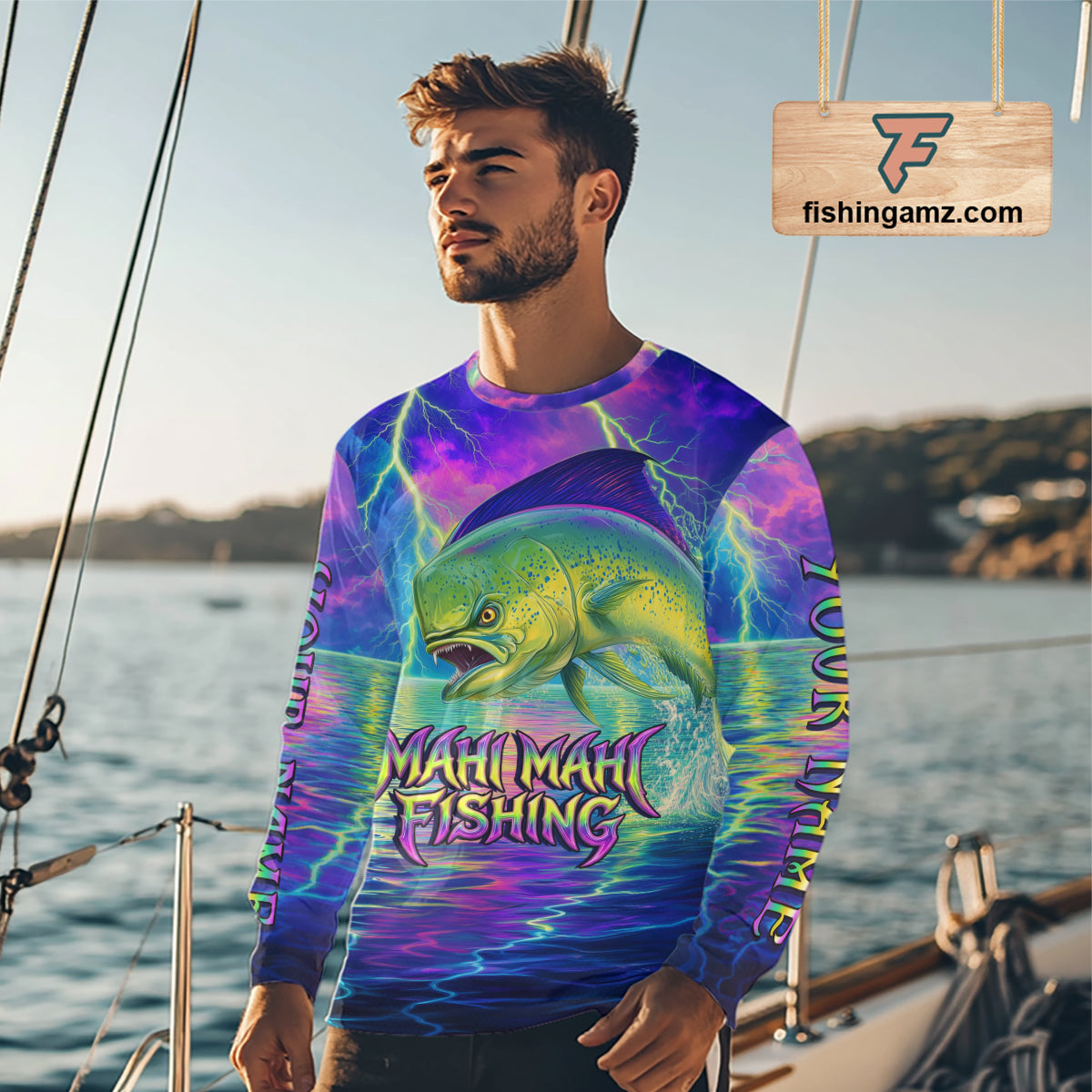 Angry Mahi Mahi Custom Fishing Shirts Long Sleeve, Design Neon Mahi Mahi Fishing Jersey NHT533