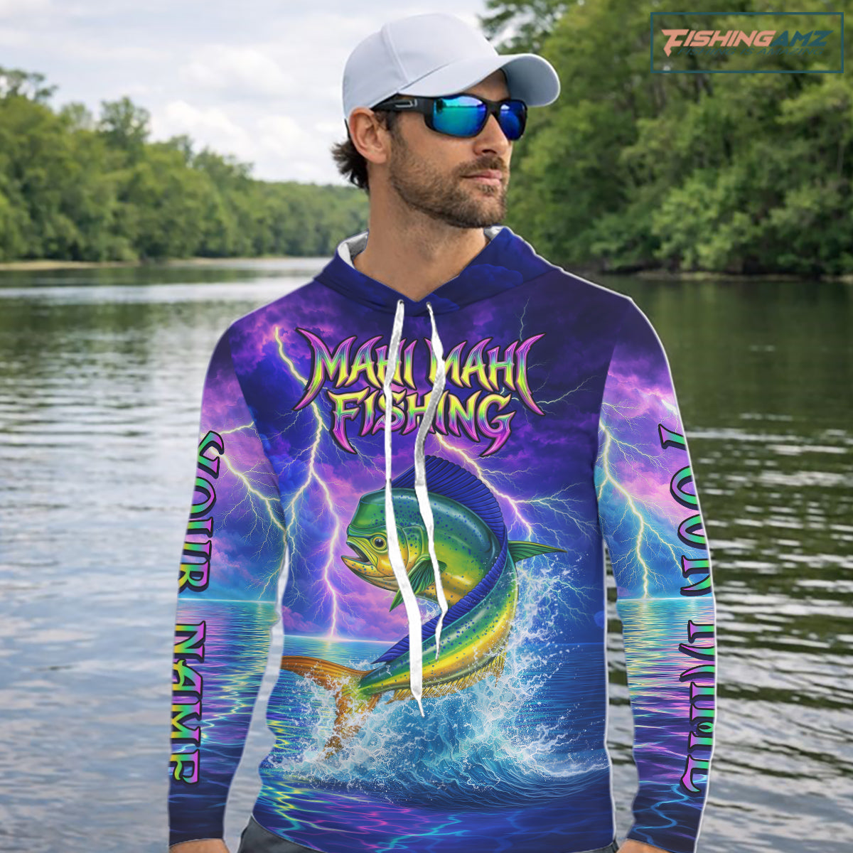 Custom Neon Pattern Mahi Mahi Fishing Shirts Long Sleeve, Fishing Shirt Jersey NHT534