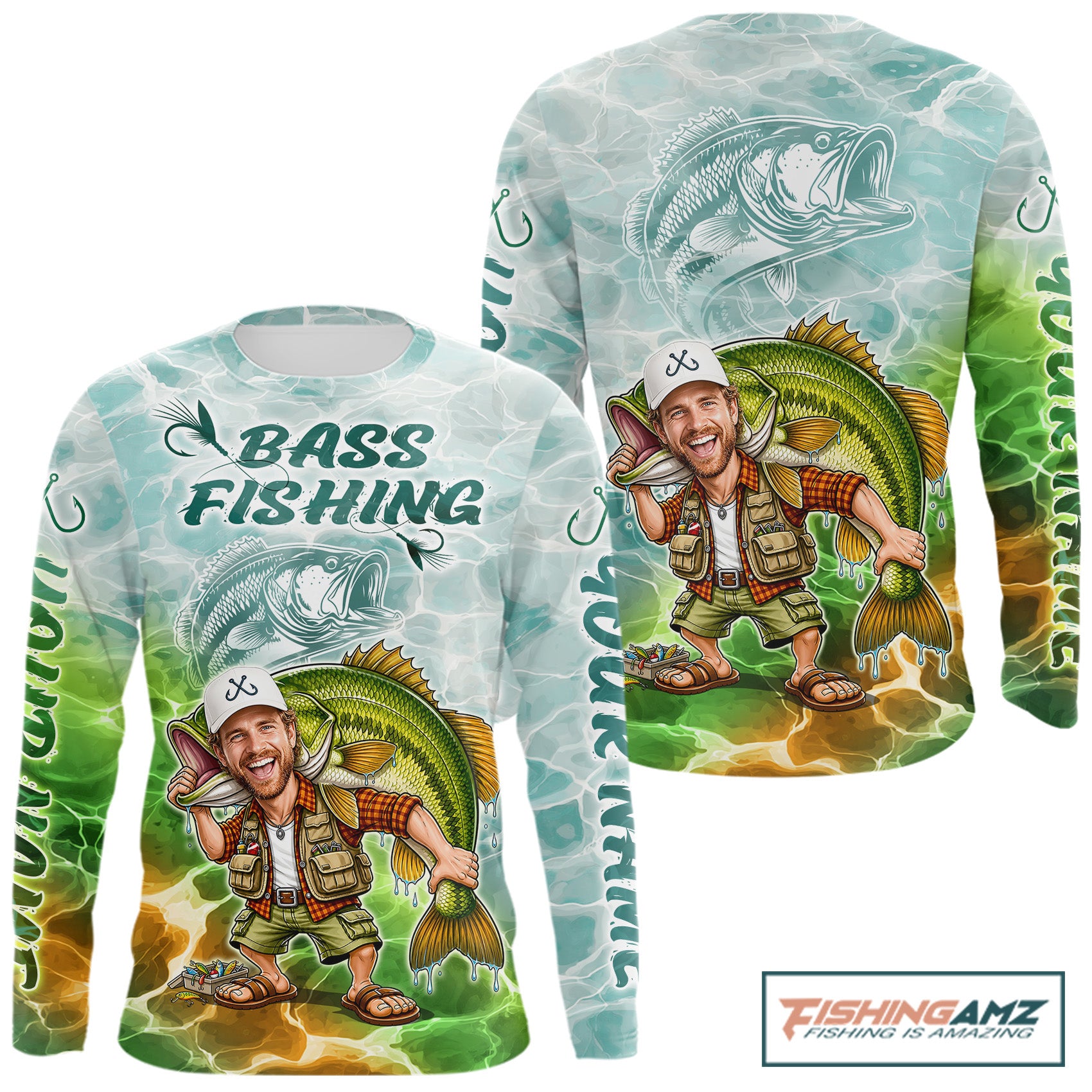 Custom Photo Scale Funny Bass Fishing Shirts Long Sleeve For Men, Fishing Team Jersey