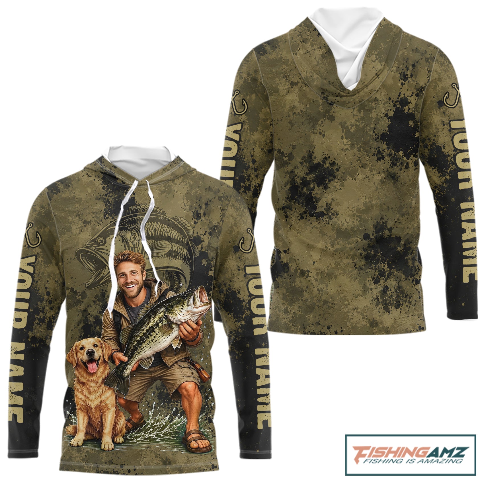 Custom Father's Day Bass Hooded Fishing Shirt With Face, Personalized Custom Photo Funny Fishing Shirt|Dark NHT916