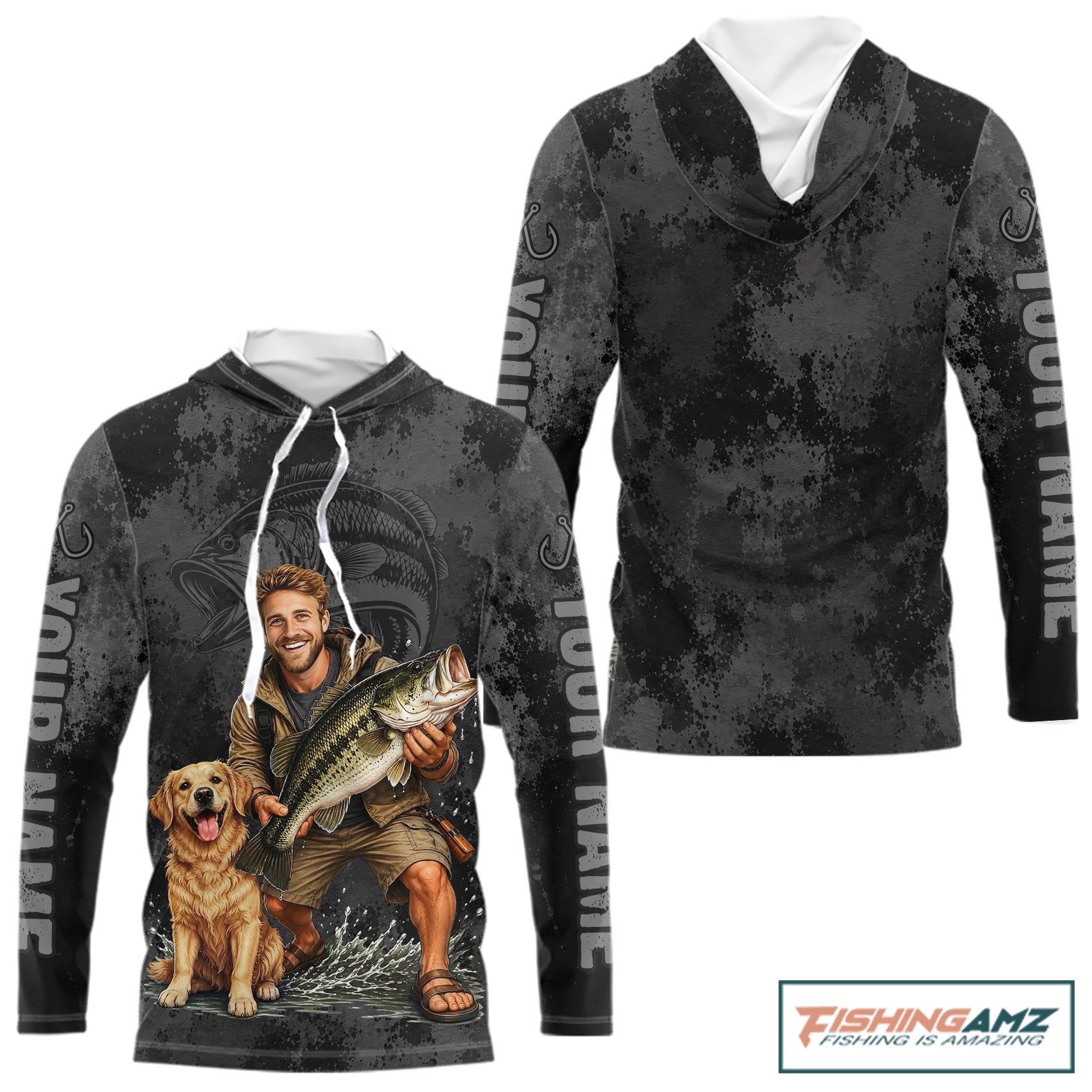Custom Father's Day Bass Hooded Fishing Shirt With Face, Personalized Custom Photo Funny Fishing Shirt|Gray NHT917