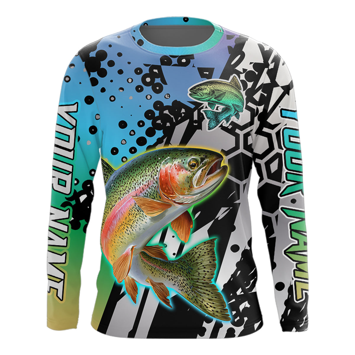 Rainbow trout custom long sleeve performance fishing shirt, trout fishing jersey