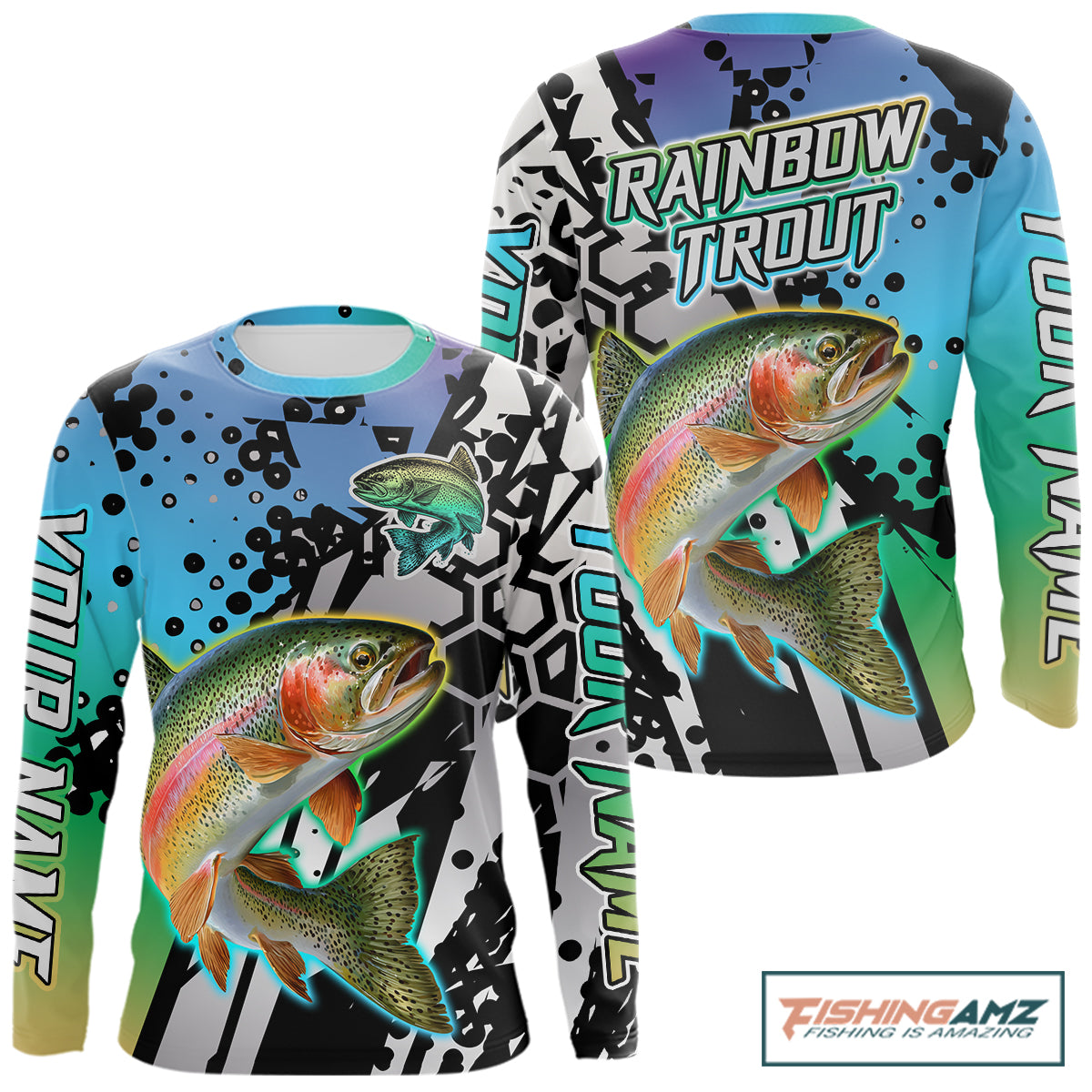 Rainbow trout custom long sleeve performance fishing shirt, trout fishing jersey