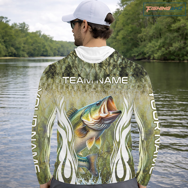 Personalized Bass Team Fishing Shirt - Long Sleeve Hooded Tournament Fishing Apparel NHT1101