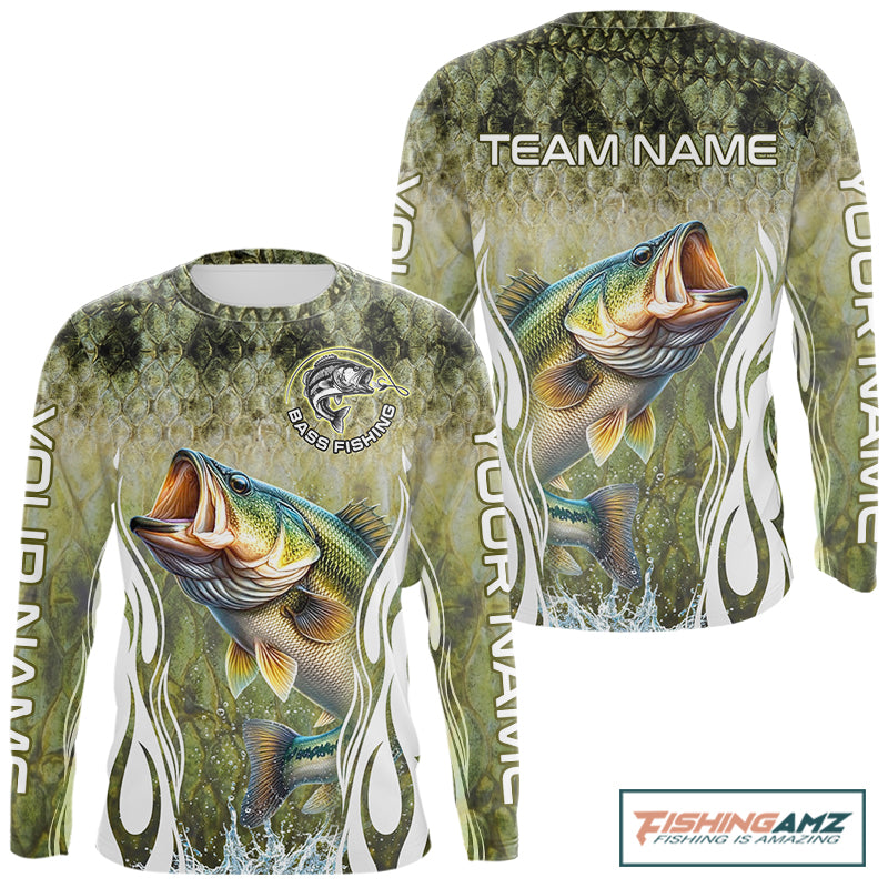 Personalized Bass Team Fishing Shirt - Long Sleeve Tournament Fishing Apparel NHT1101