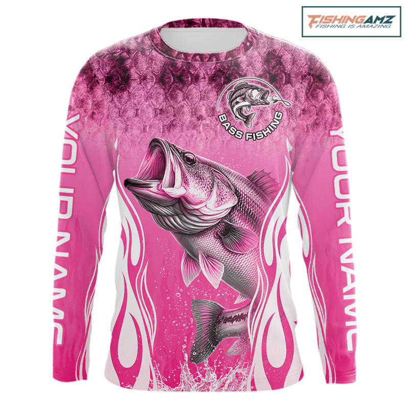 Personalized Team Bass Fishing Shirt - Long Sleeve Tournament Fishing Apparel|Pink NHT1103