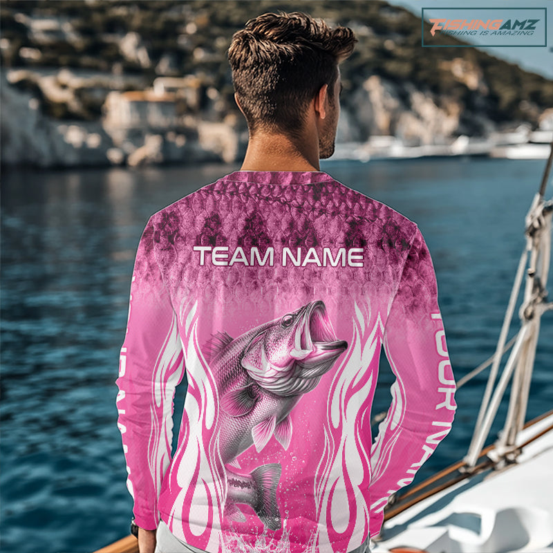 Personalized Team Bass Fishing Shirt - Long Sleeve Tournament Fishing Apparel|Pink NHT1103