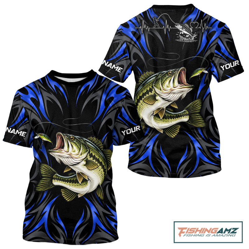 Blue Neon Bass Fish Fishing Shirt Custom Outdoor Sports Angler Short Sleeve Performance Jersey NHT1739