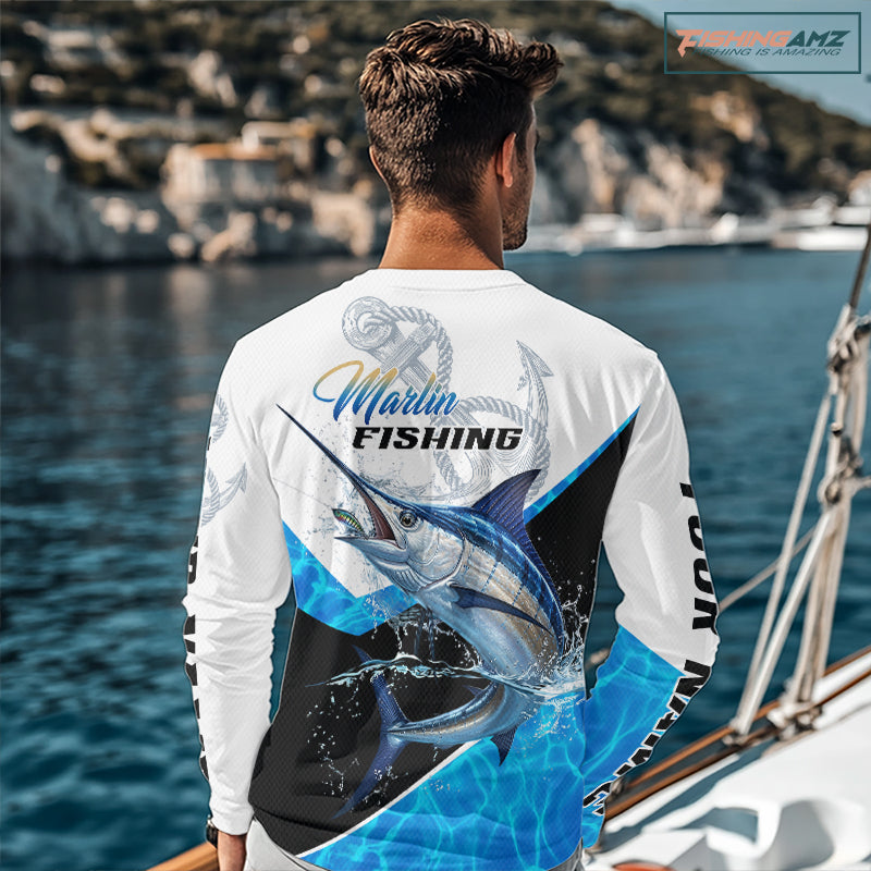 Custom Marlin Saltwater Fishing Shirt Long Sleeve Designed For Deep Sea Anglers NHT1106