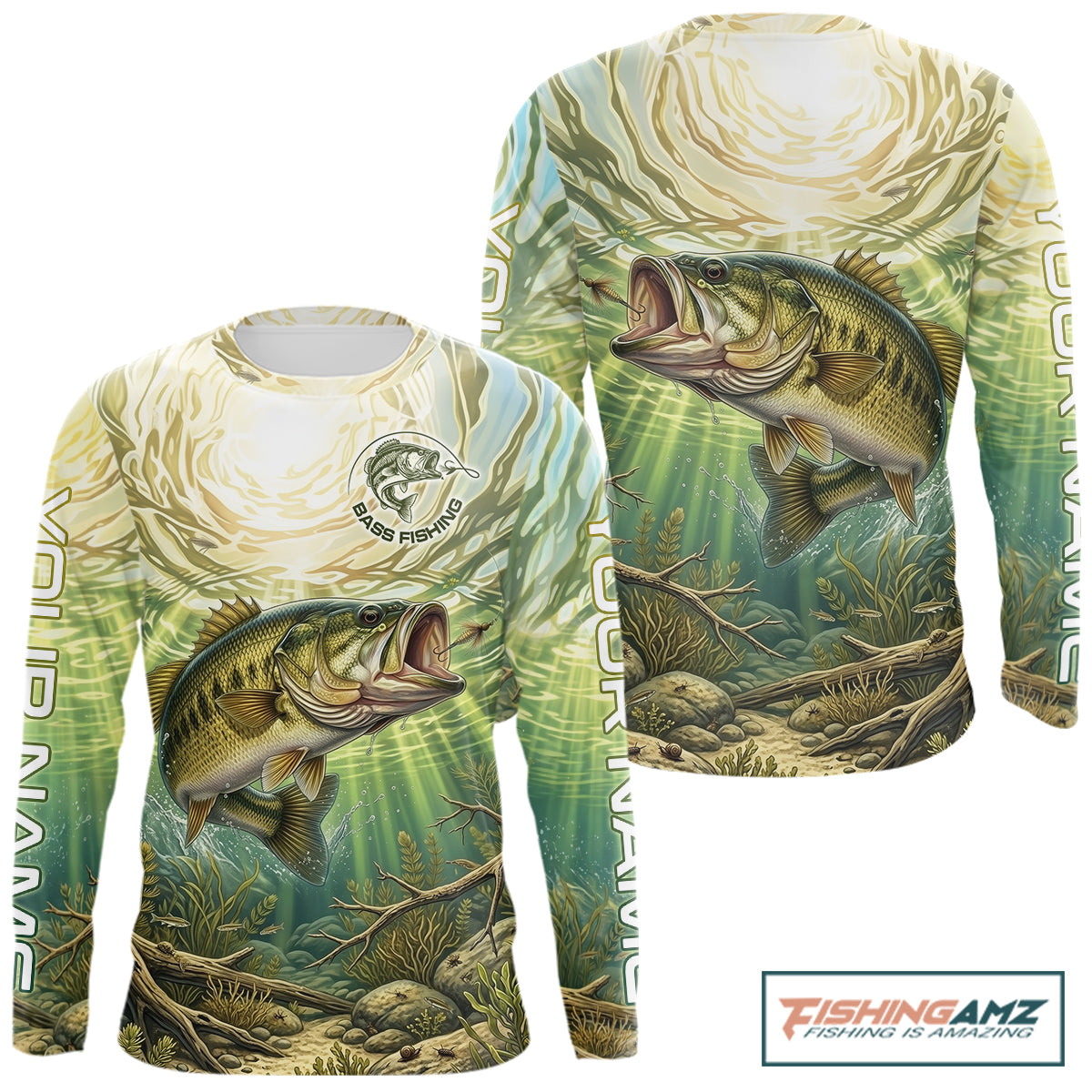 Largemouth Bass Fishing Jerseys For Men, Personalized Bass Long Sleeve Fishing Shirts NHT807