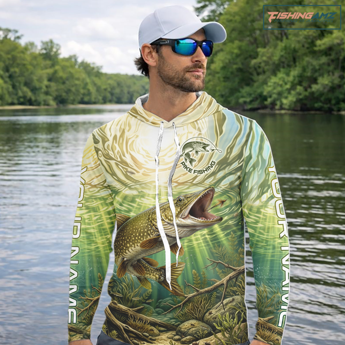 Northern Pike Fishing Jerseys For Men, Personalized Northern Pike Long Sleeve Hooded Fishing Shirts NHT808