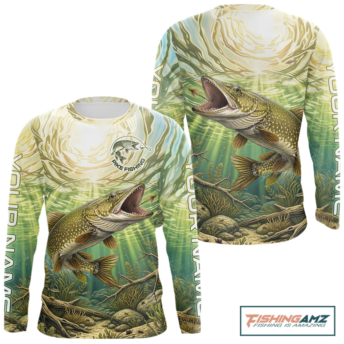 Northern Pike Fishing Jerseys For Men, Personalized Northern Pike Long Sleeve Fishing Shirts NHT808