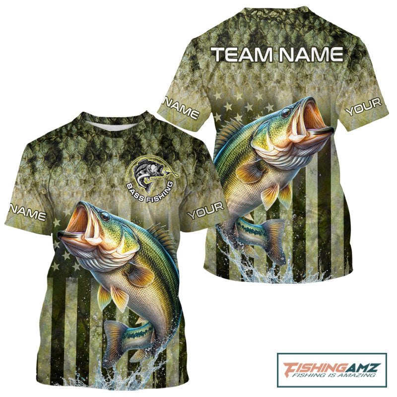 Design American Flag and Custom Bass Shirt 3D Personalized Team Name Fishing T - Shirt UV Protection Fishing Jersey