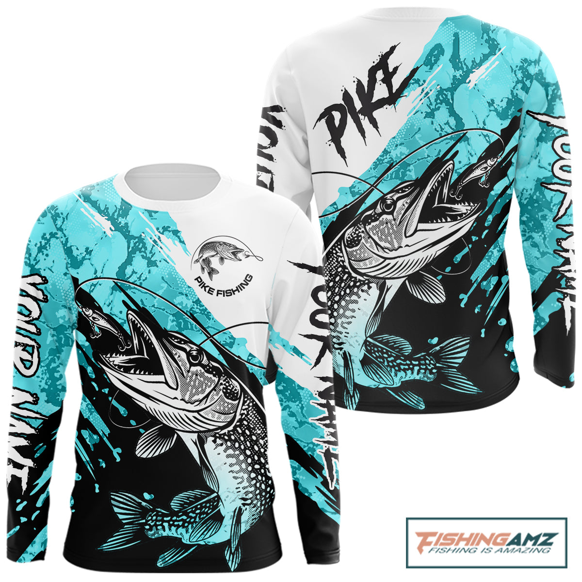 Personalized Turquoise Northern Pike Fishing Jersey, Team Pike Fishing Long Sleeve Shirt NHT817