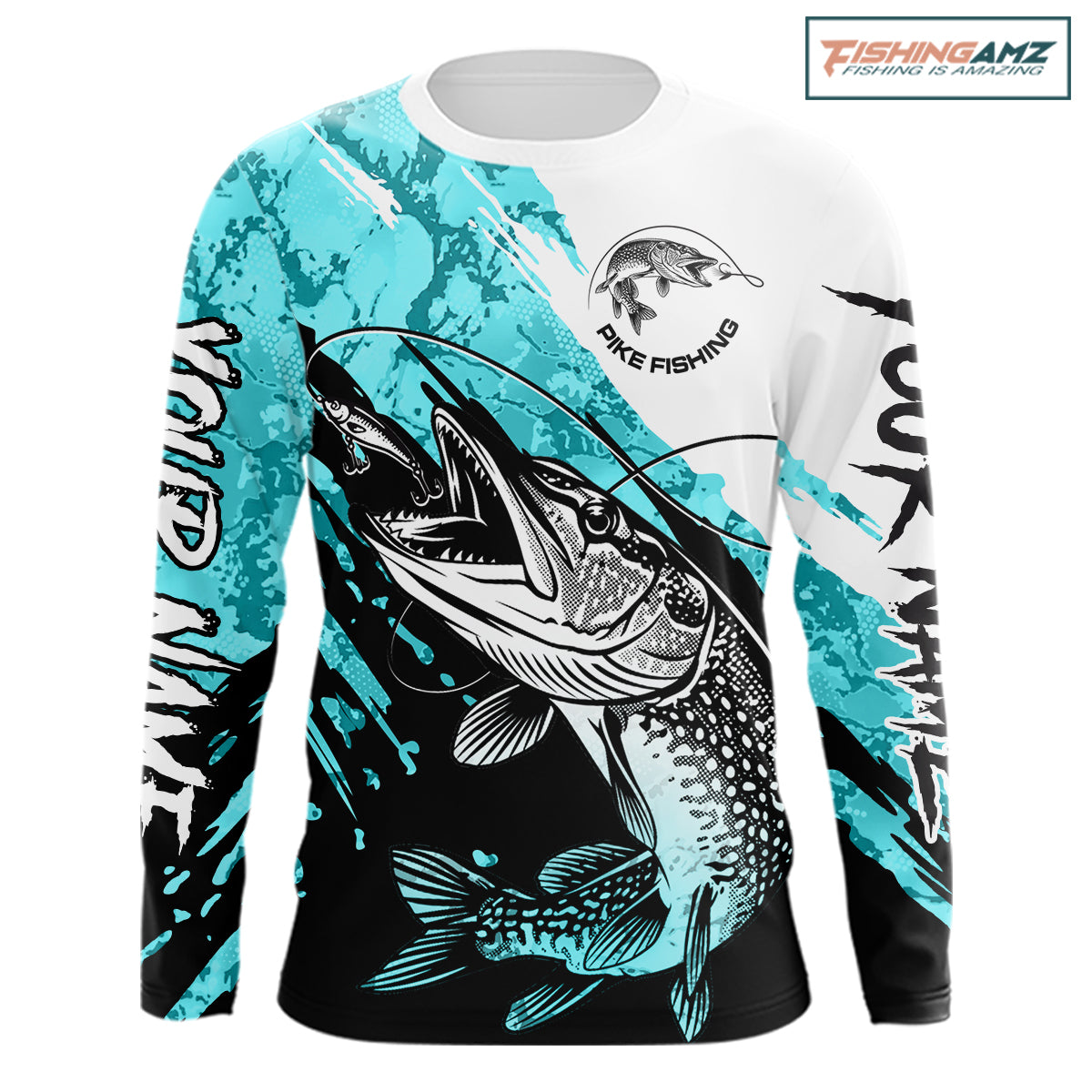 Personalized Turquoise Northern Pike Fishing Jersey, Team Pike Fishing Long Sleeve Shirt NHT817