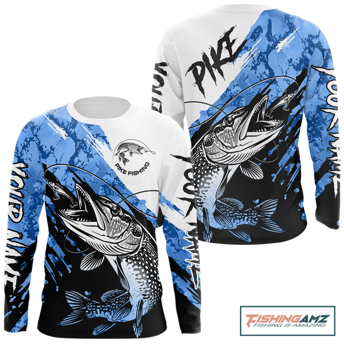 Personalized Blue Northern Pike Fishing Jersey, Team Pike Fishing Long Sleeve Tournament Shirt NHT818
